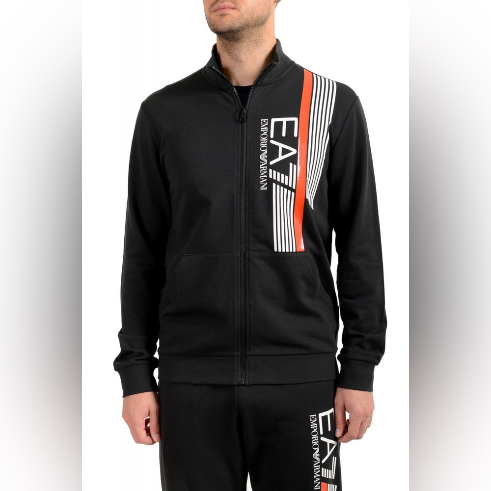 Emporio Armani Men's Black and Red Zip-Up Sweater